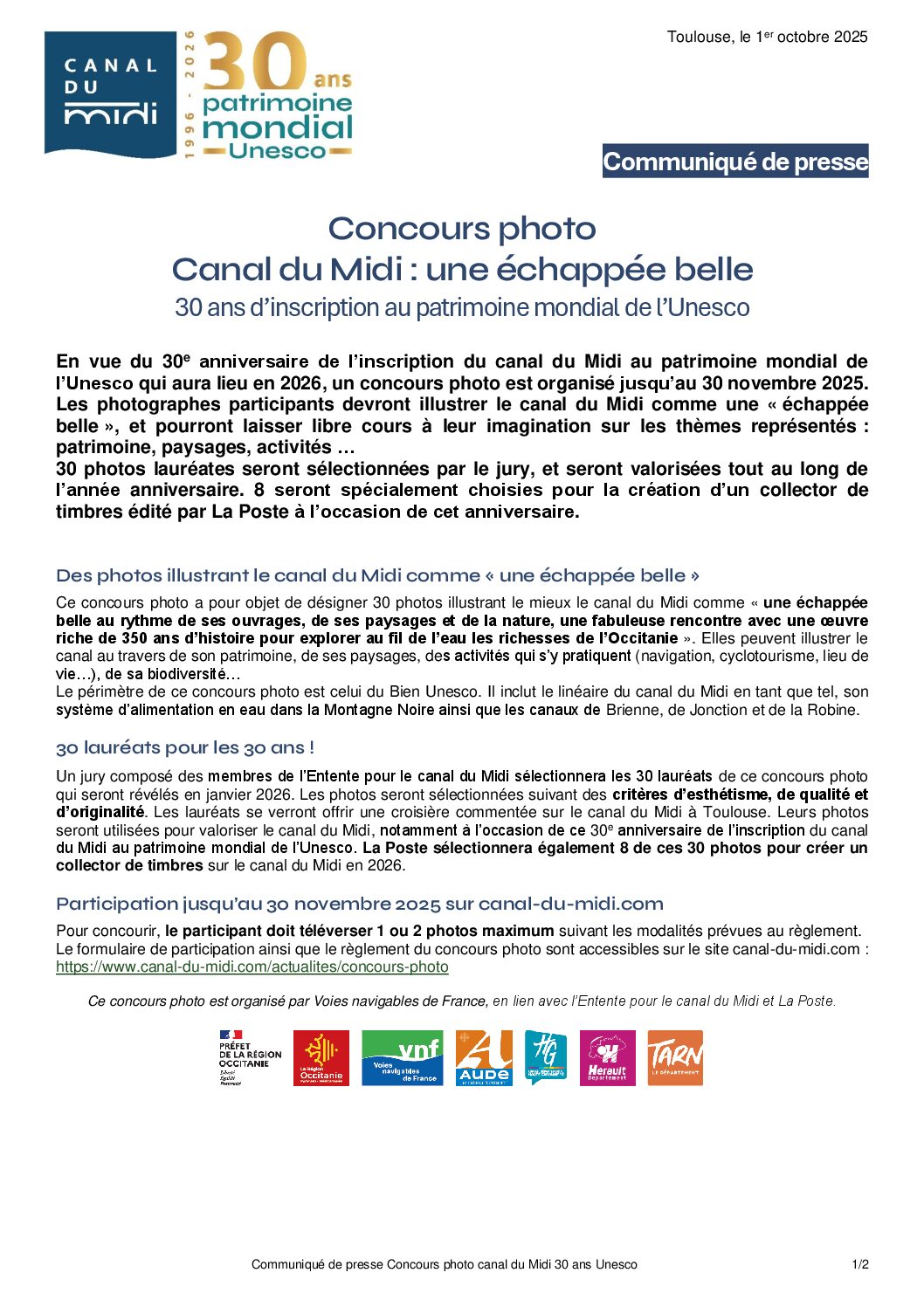 Concours photo « Canal du Midi : une échappée belle »
