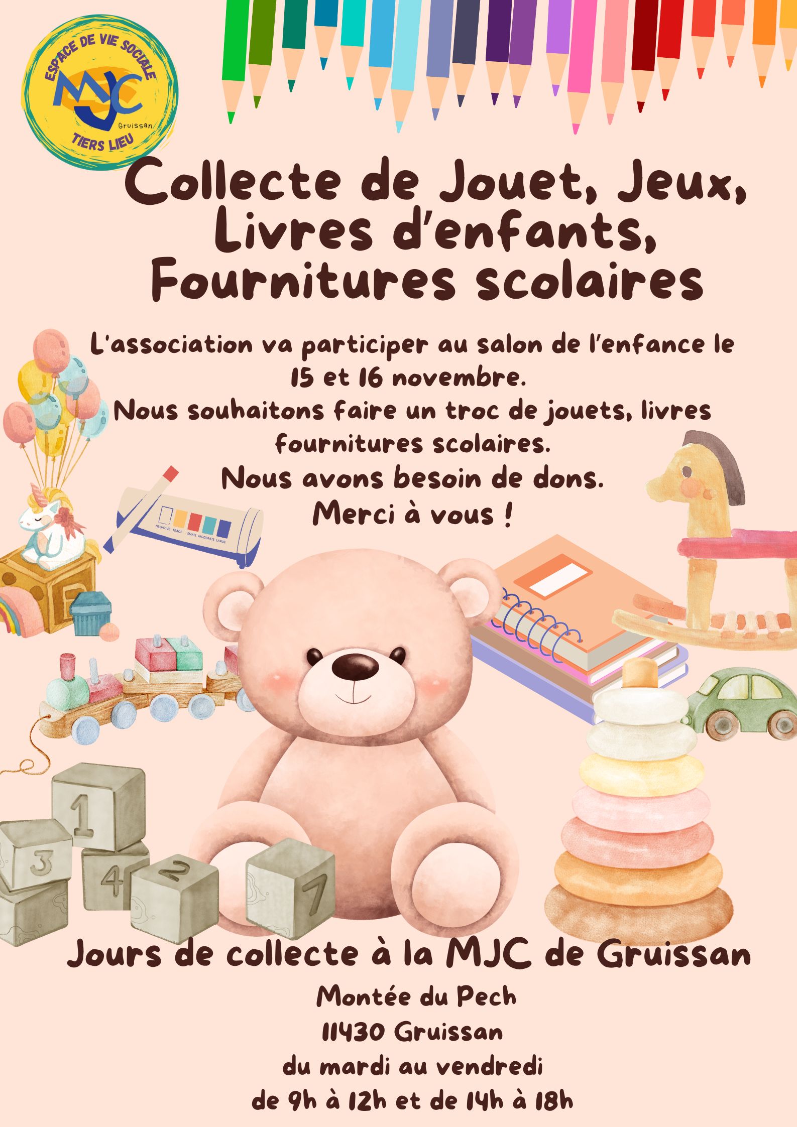 Collecte de Jouet Jeux Livre denfants Manuels scolaires